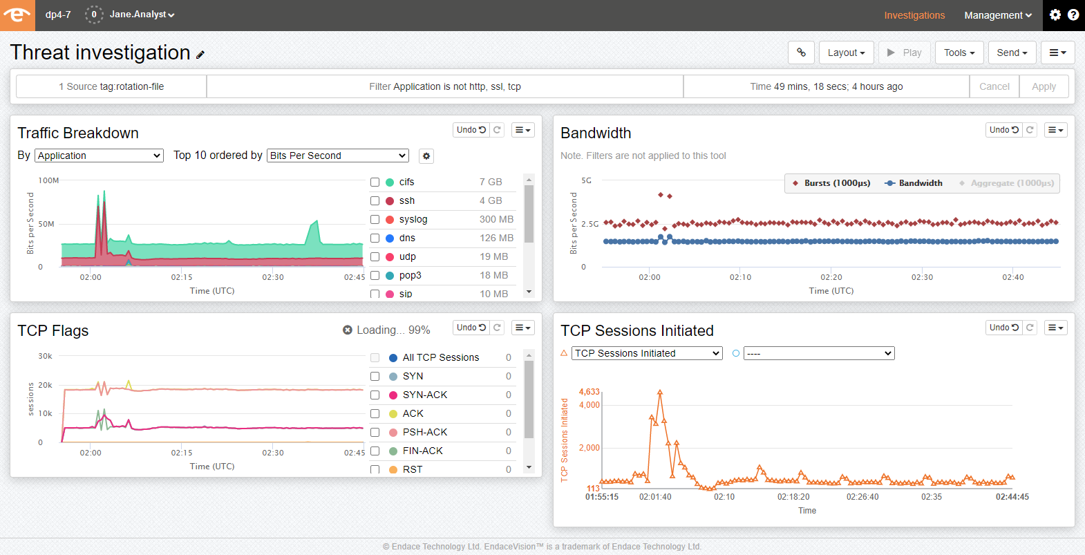 EndaceVision Visual Traffic Analysis and Forensics on full packet capture data